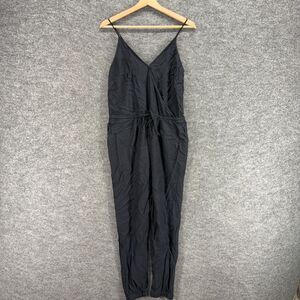 Trouve Jumpsuit Women XS Black V-Neck Sleeveless Skinny Drawstring Pockets